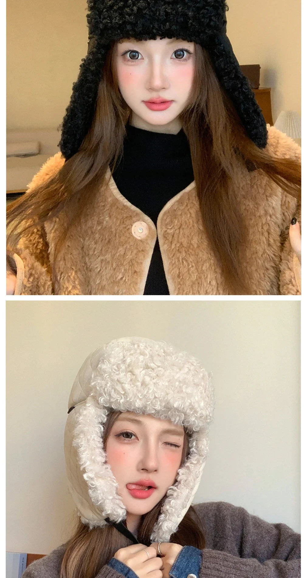 Russian Hat Thick Warm Lamb Fleece Winter Hat for Men Women Windproof Snow Ski Trapper Earflap Cap Male Female Bomber Hat