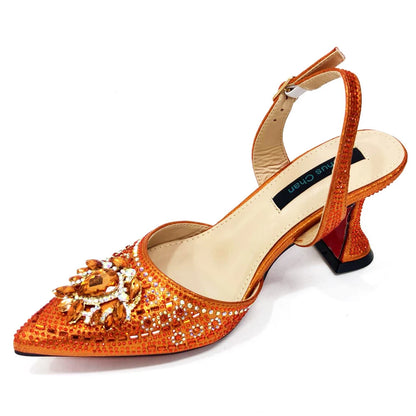 Venus Chan Italian Shoes and Bags Matching Set 2024 Nigerian Heel Party for Women Orange Colour Italian Design Wedding INS 2024