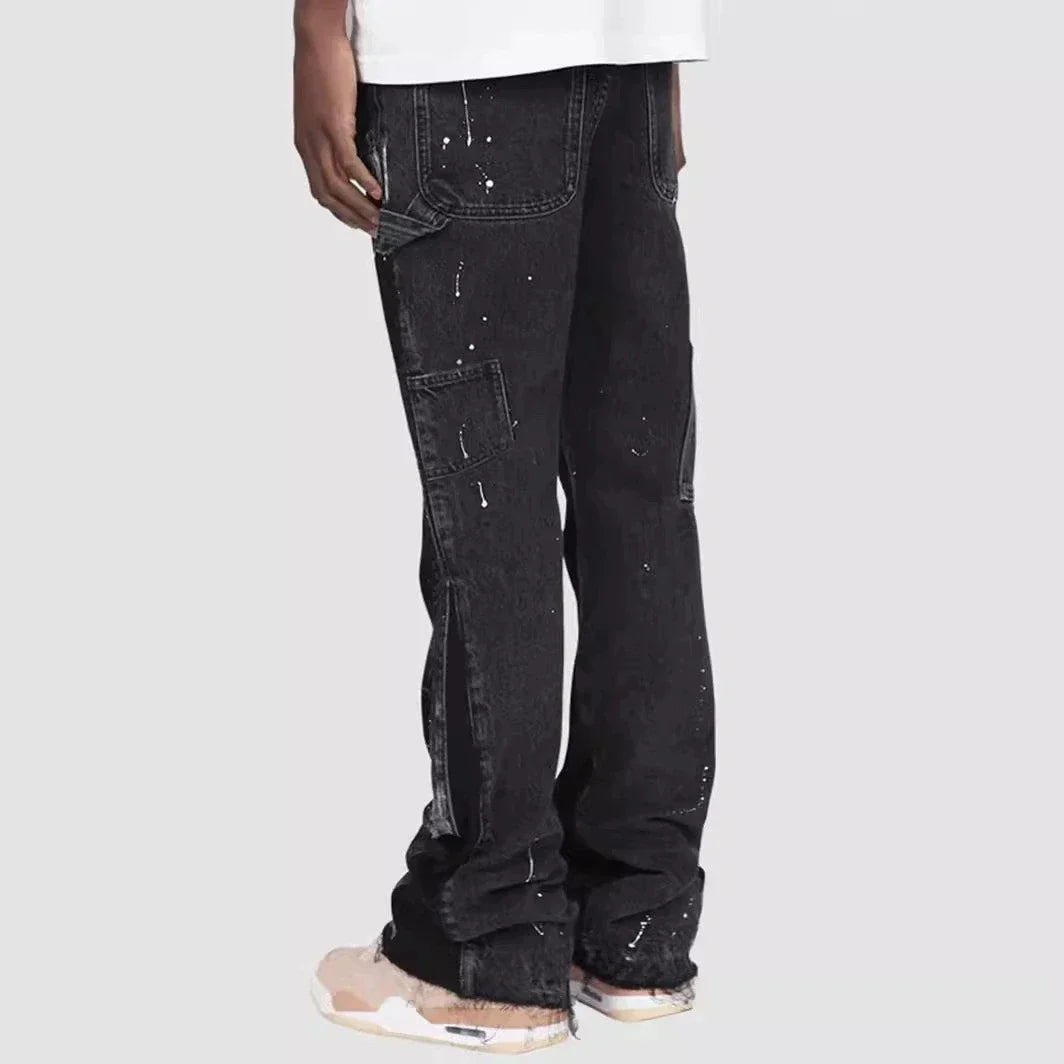 Men's Punk High Street Raw-Edge Skinny Jeans with Micro Trumpet Detail  Y2K Low Rise Stretch Floor Length Biker Rock Pants 2025