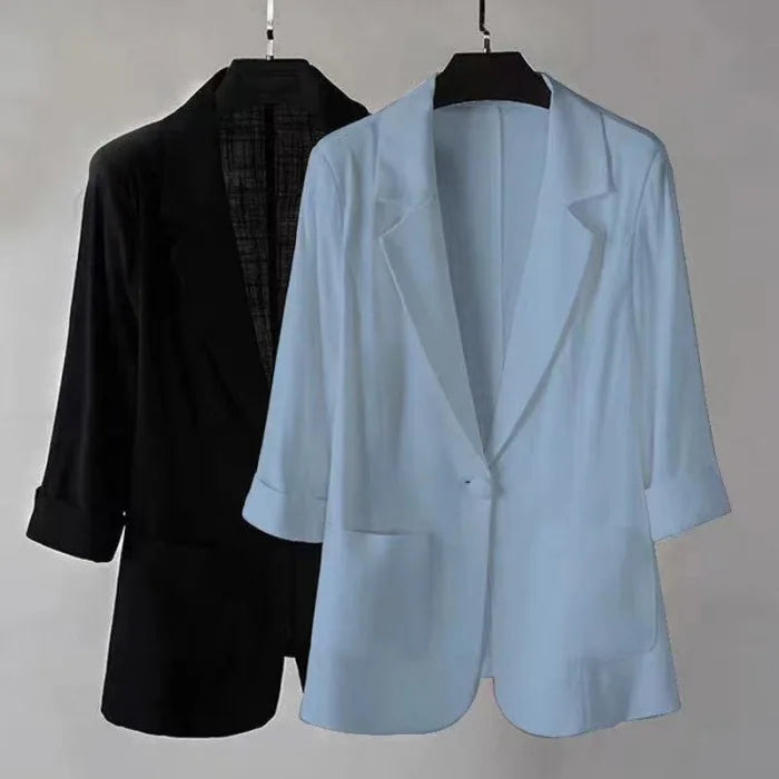 Linen Small Blazer For Women, Thin  Summer Suit, Korean Version, Sun Protection, Casual British Style, White And Black