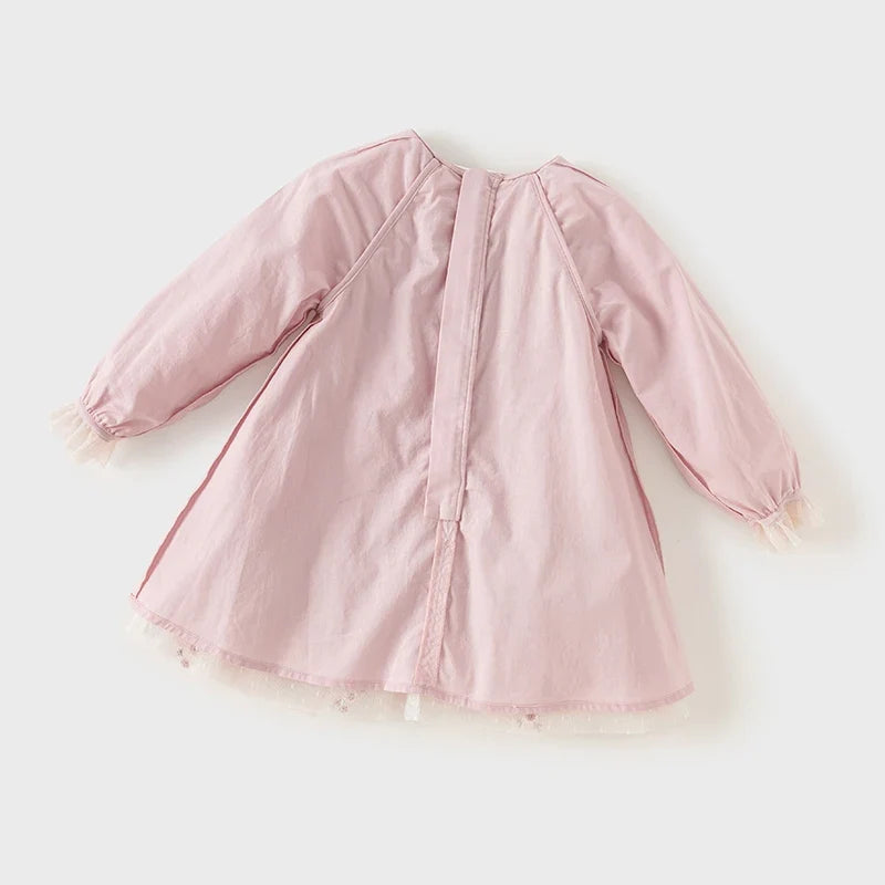 Mesh Floral Princess Dress Girls Baby Children 2025 New Autumn Sweet Charm Pink Fashion Long Sleeved Dress DB3242681