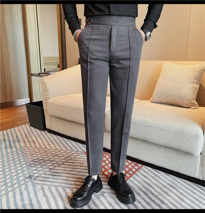 High Quality Men's Suit Pant Solid Color England Style Slim Fit Casual High Waist Trousers Men Spring Autumn Fashion Suit Pants