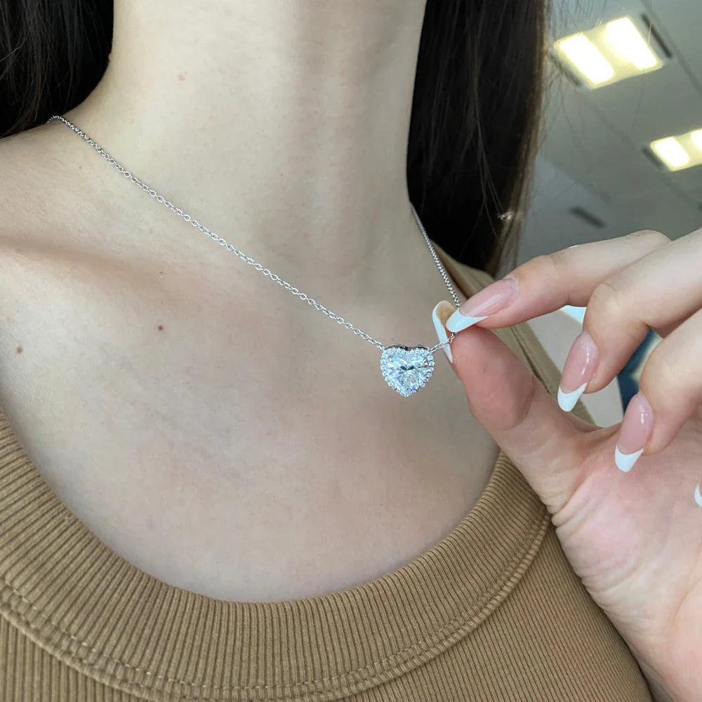 1-4 Carat Heart Cut Moissanite Halo Pendant Necklace for Women 925 Sterling Silver Love Necklace Anniversary Gift Fine Jewelry