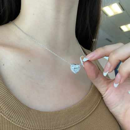 1-4 Carat Heart Cut Moissanite Halo Pendant Necklace for Women 925 Sterling Silver Love Necklace Anniversary Gift Fine Jewelry