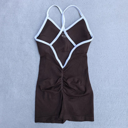 Summer Seamless Yoga Jumpsuit Women Gym Set Spaghetti Strap Leisure Workout Gym Shorts Padded Bra One-piece Fitness Bodysuits