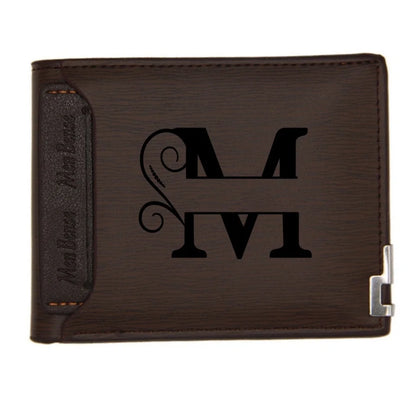 Personalized Wallet for Men Custom Wallets for Men Engraved Letter Name Leather Wallet Bifold Custom Gifts for Dad/Husband