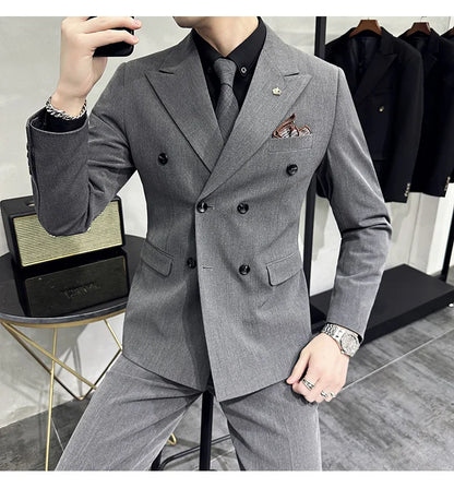 Jackets + Pants / Groom's Wedding Dress Best Fashion Mans Double -breasted Suit Blazer Trousers Male Formal Business Office Suit