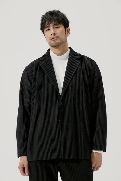 Pleated Blazer Black Suits For Men High Quality Casual Japanese Style Blazers Stretch Fabric Slim Fit Coat