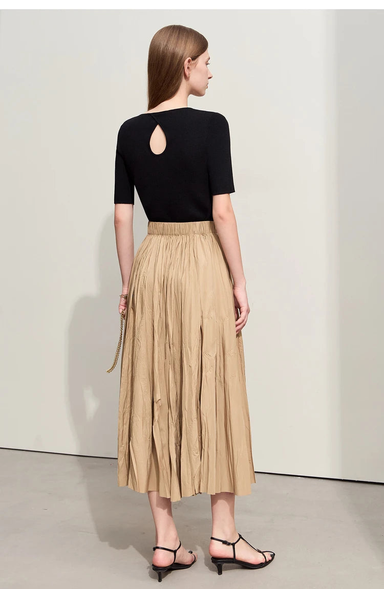 Minimalism Pleated A-Line Skirts Women 2024 Summer New Baiscs Rubber Band Waist Irregular Loose Large Hem Skirt 12442081