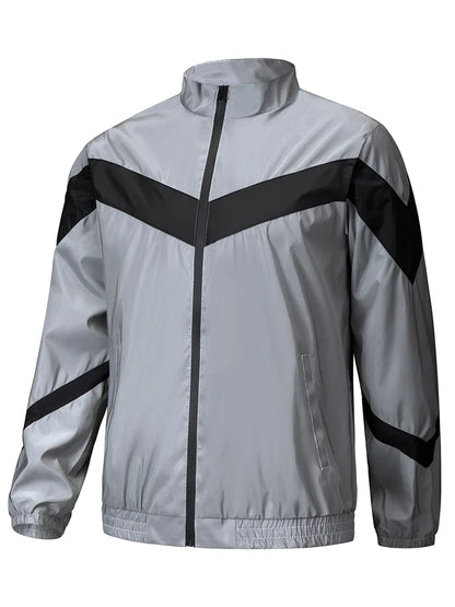 Night Reflective Jacket Men's Fashion Stand Collar Splicing Spring Autumn Casual Jacket Trendy Hip-hop Dance Streetwear