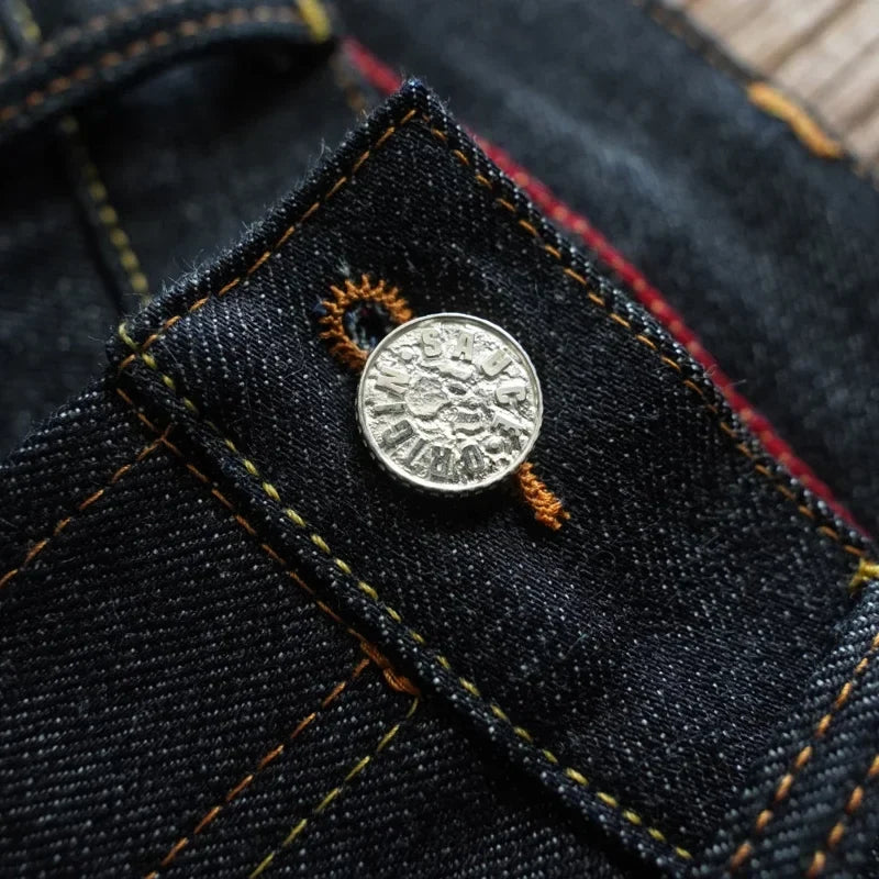 Mens Jeans Selvedge Denim Jeans for Man Silver Button Loose Fit Handmade 15 Oz