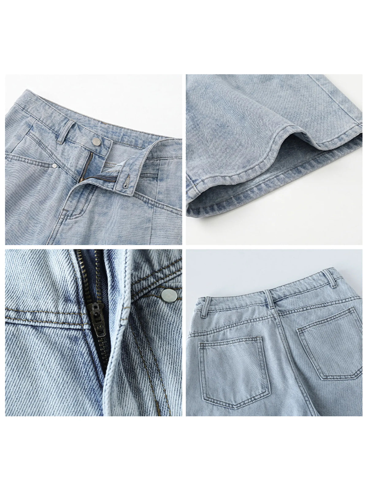 Fashion Women Shorts Mid-length Blue New Dividing Line Design Retro Washed Cotton Straight Leg Short Jeans Summer 2026