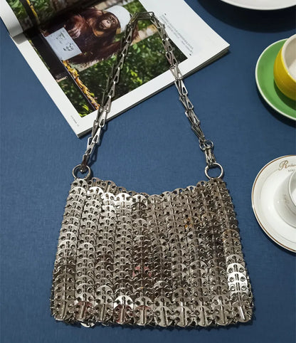 Women's Bag Designer Handbag Aesthetic Bags Hand Woven Metal Gold Silver Splicing Clutch Luxury Holiday Shoulder Bag Tote Bag
