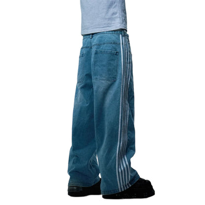 Y2K American Retro High Waisted Jeans Loose Wide Leg Pants Harajuku Style Street Striped Gothic Niche Design Casual Pants
