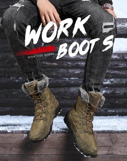 New Winter Men Snow Boots Fur Plush Warm Men Ankle Boots Plus Size Waterproof Men Boots Outdoor Non-Slip Hiking Boots Work Shoes