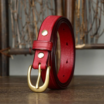 2.4CM Thick Cowhide Copper Buckle Ladies Genuine Leather Casual Jeans Belts for Women Luxury Designer Korean Fashion Thin Belt