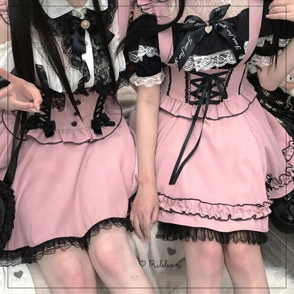 Summer Lolita Ribbon Tatt Lace Overall Skirt Women Subculture Japanese Jirai Kei Mine Style Y2k 2000s Casual Girly Belt Pinafore