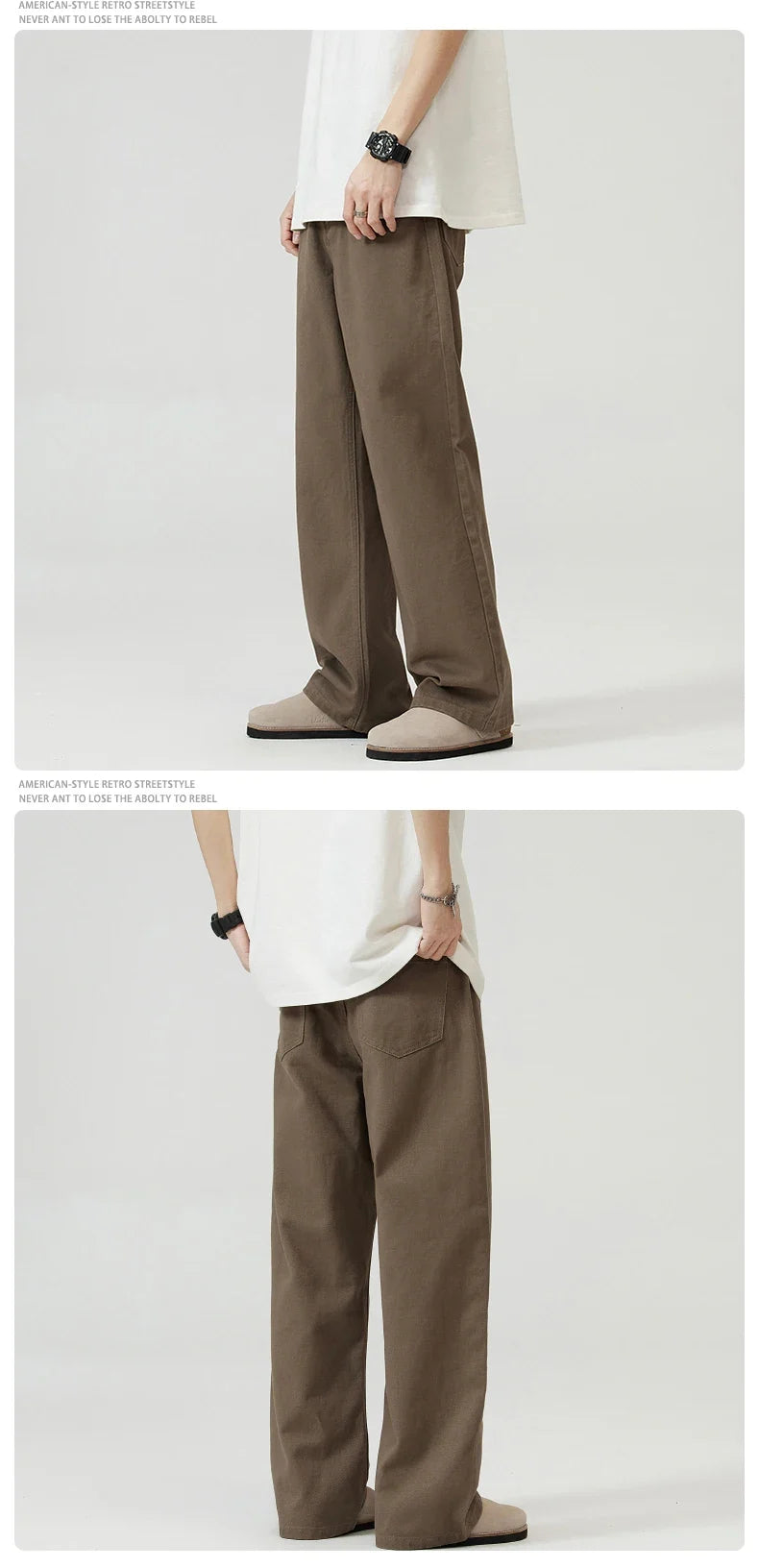 100％ Cotton Men's Baggy Straight Jeans Comfortable Soft Casual Pants Fashion Korean White Brown Denim Trousers Male Clothing
