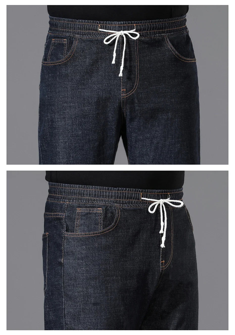8XL Plus Size Jeans Men Solid Color Denim Pants Male Fashion Casual Baggy Jeans Elastic Waist Straight Pants