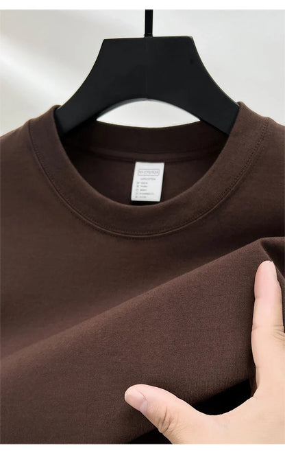 High quality 100% cotton short sleeve men's T-shirt summer round neck loose casual solid color plus size breathable top women