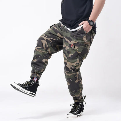 Big Size Men's Cargo Pant Elastic Waist Cotton Jogger Trouser Male Camouflage Loose Spring Pocket Extra Large Plus Baggy Hip Hop