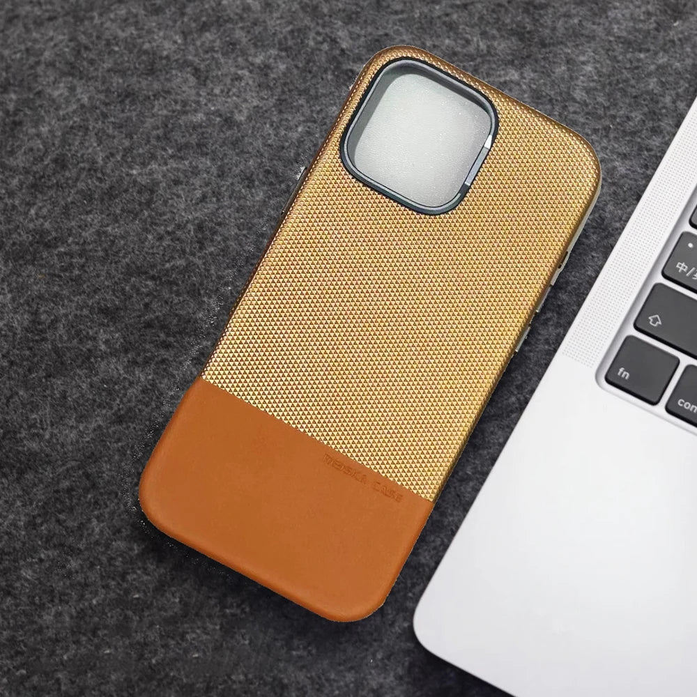 for MagSafe Luxury Business Hit Color Relief Leather Case for IPhone 16 15 14 13 Pro Max Magnetic Wireless Charging Alloy Lens