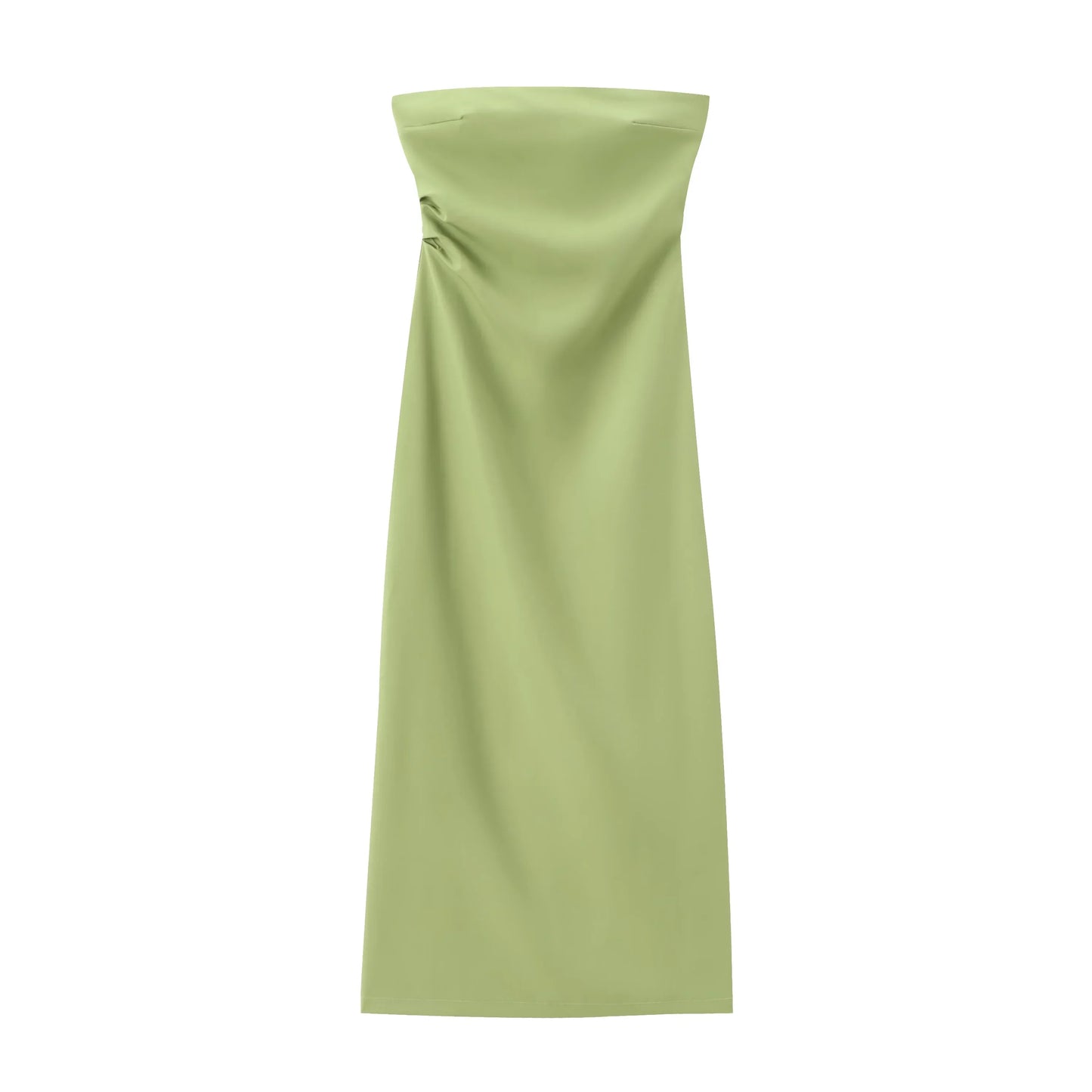 Women Fashion Summer New Sexy Split Back Zip Pleated Sleeveless Strapless Dress Chic Female French Elegant Evening