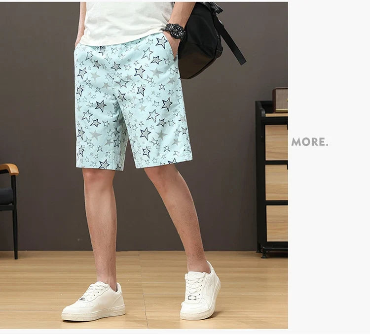 Streetwear Star Print Shorts Men Hawaii Beach Casual Shorts Outdoor Cotton Sports Elastic Waist 6XL Oversized Baggy Half Pants