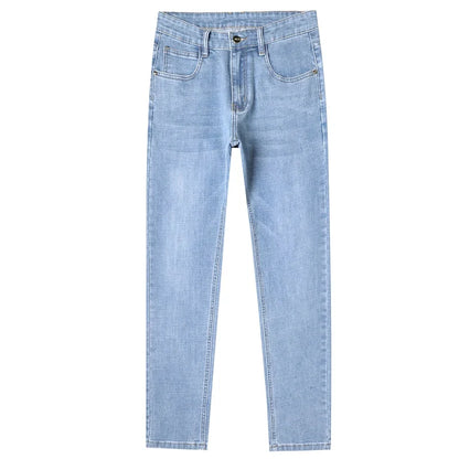 Fashion Light Blue Slim Straight Jeans Men's Spring Autumn Elastic Comfortable Denim Pants Korean Casual Business Trousers