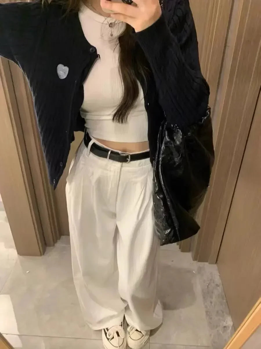 Summer White Jeans for Women Wide Leg High Waisted Straight Denim Pants Elegant Casual Female Jeans