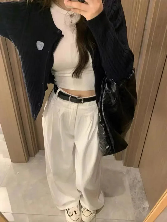Summer White Jeans for Women Wide Leg High Waisted Straight Denim Pants Elegant Casual Female Jeans