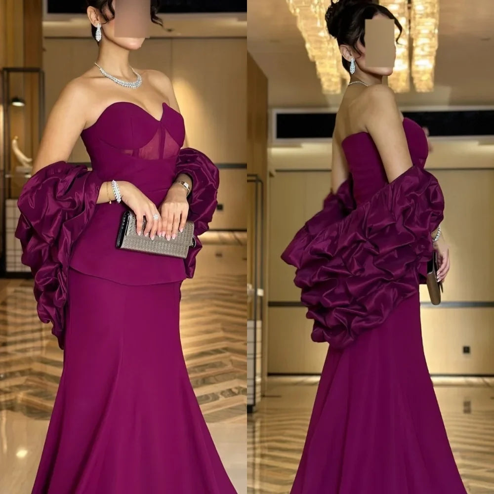 Customized Exquisite Sparkle Jersey Ruched Ruffle Mermaid Sweetheart Sweep Long Dresses Bespoke Occasion Dresses Sizes Available