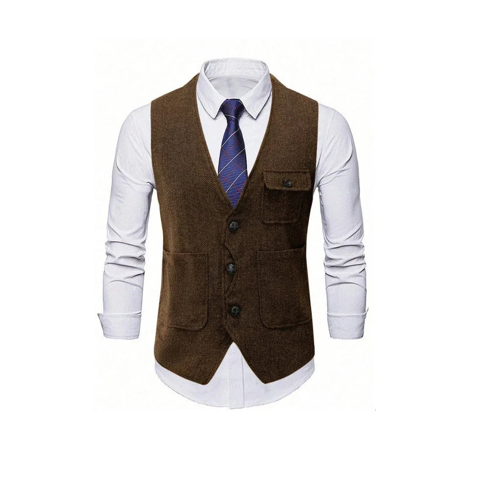 Men's Single Breasted Herringbone Suit Vest Casual Business Dinner Party Dress Mail Waistcoat Top Coat Wedding Groomsman's Dress