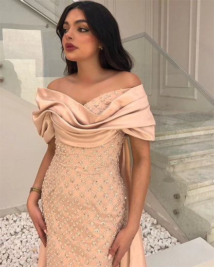 Customized Elegant Ruched Off the Shoulder Sheath Prom Dresses Floor Length Sequin Short Formal Evening Gowns платье на выпускно
