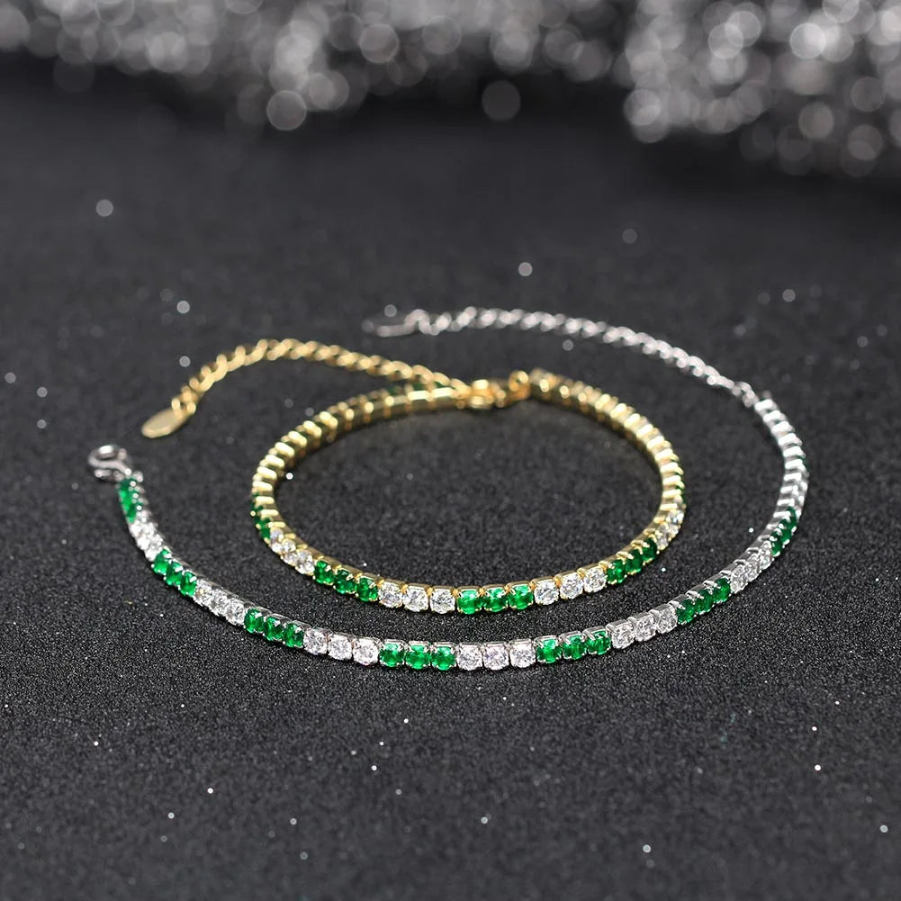 Fashion 3mm Bezel Setting Colorful 4A Cubic Zirconia Tennis 925 Sterling Silver Adjustable Bracelet for Women SB192