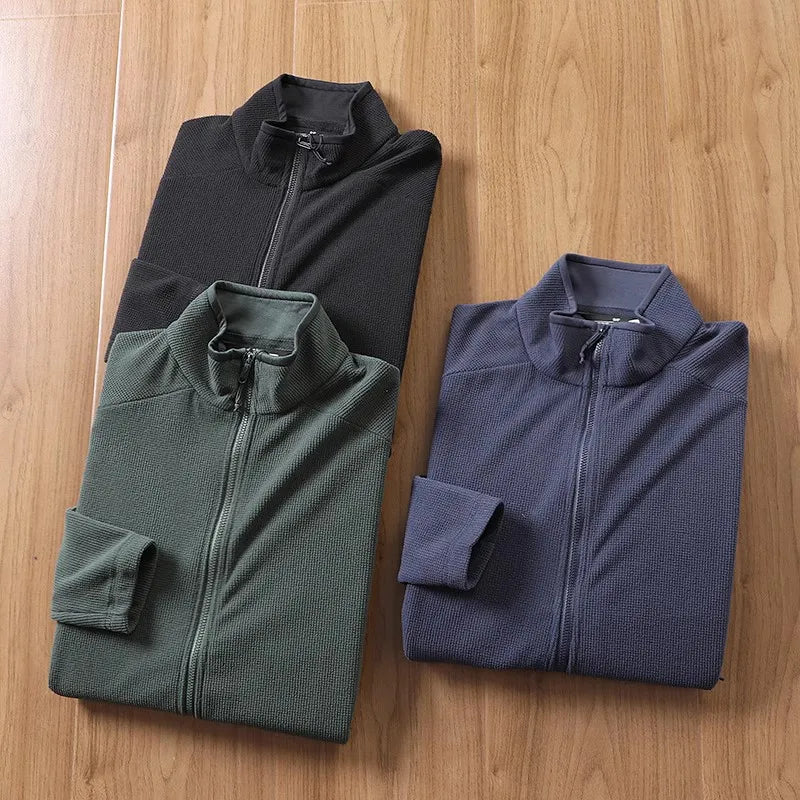 Outdoor Lightweight Fleece Sweatshirt Jacket Men's Zipper Closure Stand Collar Technical Fabric Comfortable Youth Fashion