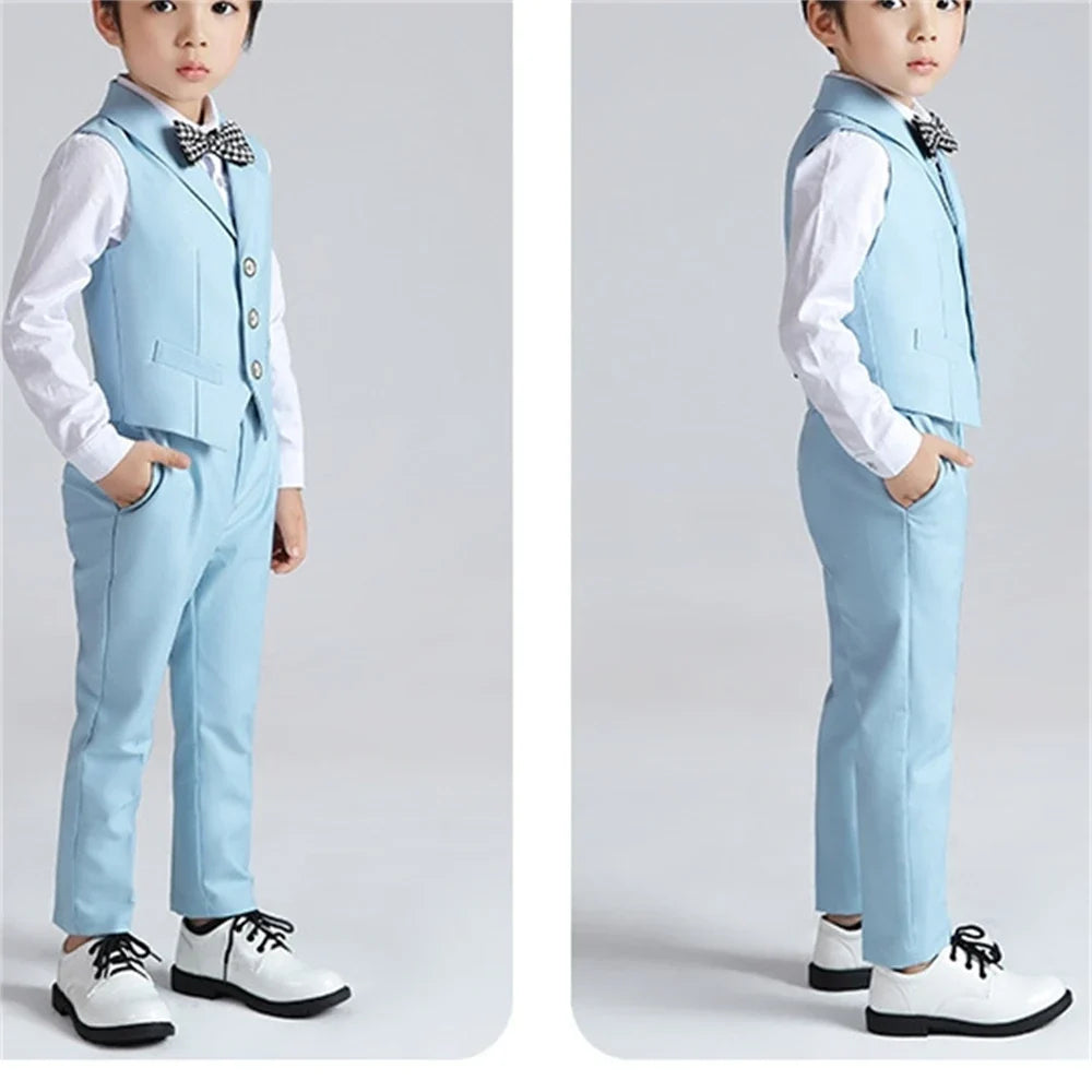 Exjojn Solid 2-Piece Vest Trousers Set for Kids, Wedding Ring Bear Suit Set, Chidren Formal Dress Wear 90-170cm Boys Sets