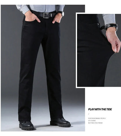 Men Classic Advanced Fashion Brand Pure Black Jeans Man Soft Breathe Stretch Slim Straight Denim Trousers Mens Pants Overalls
