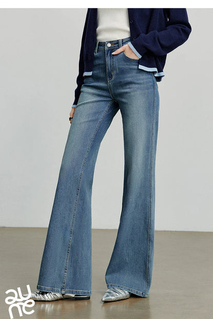 Women Denim jeans 2025 Autumn New Lycra Stretch Mid Waist Cotton Flares Pants
