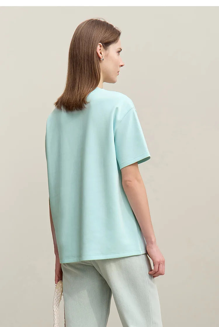 Women's T-Shirt 2026 Summer New Round Neck Drop Shoulder Cotton Tee Lace Embroidered Woman Loose Fit knit Tops 12622048