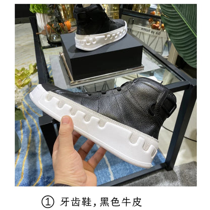 American European Fashion Casual Shoes Men High-top Sneaker Boots Cowhide Comfortable Leather Ankle Boots Lace-up Flat Trainers