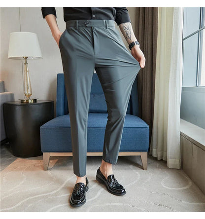 Mens Dress Pants Trousers 2025 Summer New Thin Breathable Solid Casual High Elastic Slim Fit Suit Pants Streetwear Men Clothing