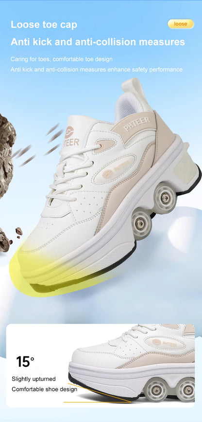 Deformation Shoes Roller Sneakers With 4 Wheels Skates Adult Kids Runaway Parkour Wheels Shoes For Women Men Youth Sport Shoes