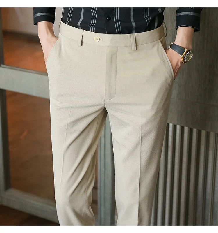 Plus size 40 38 Men Business Solid Suit Pant 2026 Spring Formal Slim Fit Wedding Trouser Mens Brand Fashion Casual Dress Pants