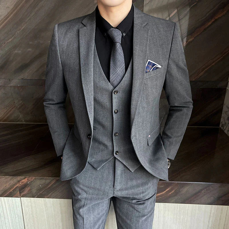 Winter Stripes Three-piece High-Grade Groom Wedding Suit with Vest And Trousers Business Fashion Handsome Casual Wedding Outfit