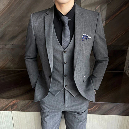 Winter Stripes Three-piece High-Grade Groom Wedding Suit with Vest And Trousers Business Fashion Handsome Casual Wedding Outfit
