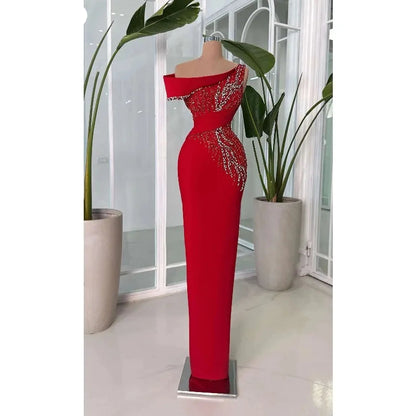 Elegant Red Mother of The Bride Dresse Long 2025 Crystal Beaded Wedding Guest Gown Satin Off Shoulder Formal Vestidos Customized