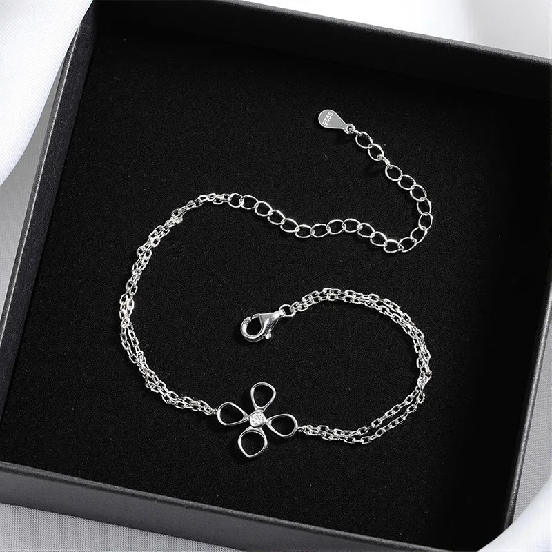 Flower Adjustable All Moissanite Bracelets for Women Girls Gift Dainty Jewelry Lab Diamond Chain Pure S925 Silver Bangle