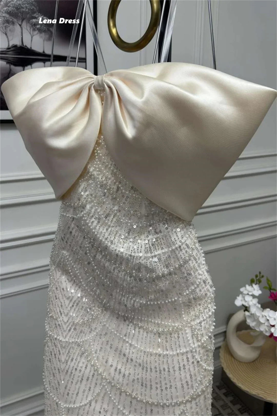 Beads Women's Prom Dress 2025 Custom Made Evening Dresses for Special Occasions Bow Lena Ball Gown Luxury Dress Mermaid Party