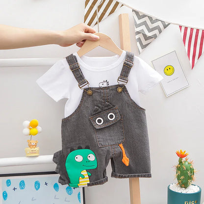 Cute Quality Baby girls Clothes Sets Summer Children's Denim Overalls + Cotton T-Shirt Clothing suits